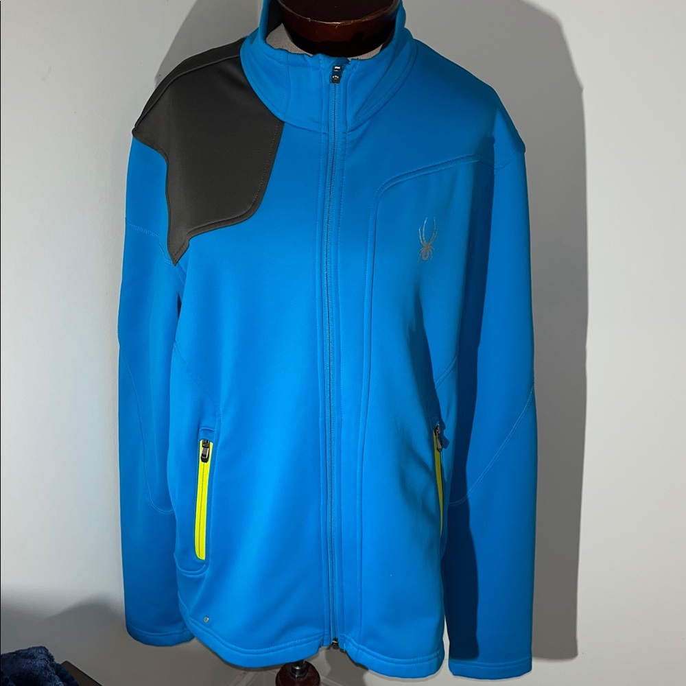 Spyder Ski Teal Blue & Gray full zipper fleece mens trail hiking jacket XL slim